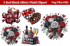 Red Black Glitter Plaid Clipart PNG Product Image 1