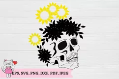 Skull with sunflowers svg, Halloween svg, Sugar Skull Svg Product Image 2