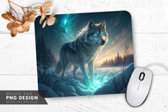 Sapphire Eyed Wolf in Glowing Snow Mouse Pad PNG Design Product Image 1
