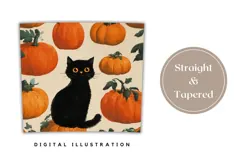 Cartoon Black Cat Tumbler Design, Halloween Pumpkins PNG Product Image 4