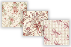 Bow Toile Digital Paper Pack, Vintage Ribbon Floral Seamless Product Image 4