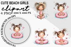 Cute Beach Girls Clipart Watercolor PNG Product Image 1