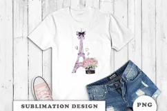 Watercolor Eiffel Tower with roses Sublimation PNG Product Image 4