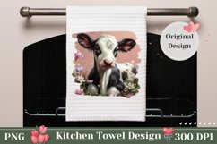 Cow Kitchen Towel Sublimation, Flowers Towel Design Product Image 1