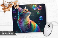 Rainbow Cat with Floating Orbs Mouse Pad PNG Design Product Image 1