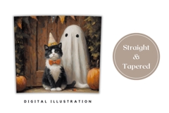 Vintage Halloween Cat Tumbler Wrap, Spooky Ghost Tumbler PNG Product Image 4