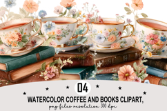 Watercolor Coffee and Books Clipart Watercolor Clipart png Product Image 1