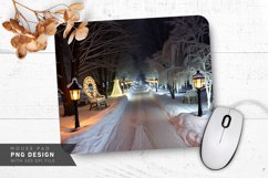 Snow Covered Mountain Cabin in the Forest Mouse Pad PNG Product Image 1
