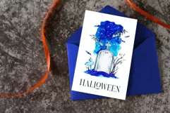 Grave and old house in the cemetery. Watercolor PNG clipart Product Image 3