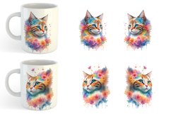 Wartercolor Cat and Flower | Mug sublimation design Product Image 6