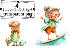 Funny Grandma Beach Clipart Watercolor PNG Product Image 1