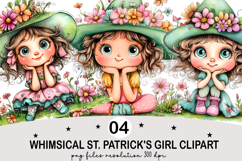 Whimsical St. Patrick's Girl Clipart Watercolor png Product Image 1