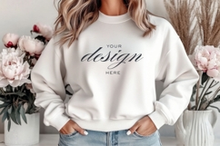White Sweatshirt Mockup Photo 4 Designs, Woman Sweatshirt Product Image 4