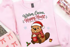 Cute Beaver Christmas PNG,Warm Cocoa Happy Heart Sublimation Product Image 2
