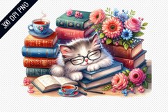 Books And Sleeping Cat Sublimation - Clipart PNG Design Product Image 1