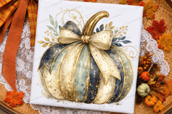 Blue Gold Elegant Fall Pumpkin PNG Design fall pumpkin png Product Image 1