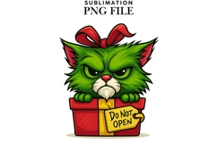 Funny Christmas green cat png design for T-shirts Product Image 1