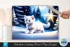 Fluffy White Kitten Playing with Star Cutting Board PNG Product Image 1