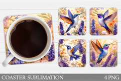 Hummingbird Coaster Design. Bird Flowers Coaster Sublimation Product Image 1