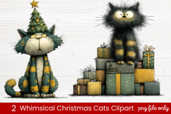 2 Whimsical Christmas Cats Clipart | Cute Festive Cat PNG Product Image 1