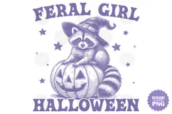 Vintage Funny Sarcastic Feral Witch Raccoon Halloween PNG Product Image 1