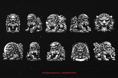 10 Bundle Dark Art Chinese Foo Dog Komainu Guardian Tattoo Product Image 6
