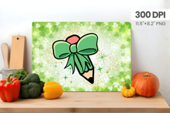 Cute Green Bow with Pencil Cutting Board PNG Sublimation Des Product Image 1