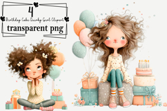 Birthday Cake Quirky Girl Clipart Watercolor PNG Product Image 1