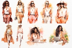 Fashion Girls Clipart Watercolor PNG Stylish Women in Peach Product Image 4