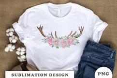 Watercolor Floral deer antlers sublimation design Product Image 4