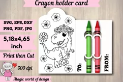 Dinosaur wreath of flowers on the head, crayon holder card Product Image 1