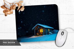 Snow Falling Over Small Cozy Cabin Mouse Pad PNG Design Product Image 1