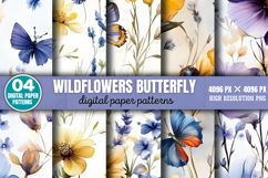 Wildflowers Butterfly pattern Digital Background Paper PNG Product Image 1