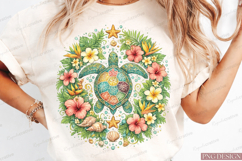 Sea Turtle Floral PNG Design | Tropical Ocean Turtle Sublima Product Image 1