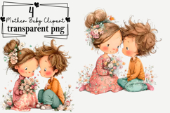 Whimsical Mother Baby Clipart Watercolor PNG Product Image 1