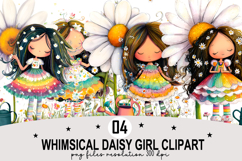 Whimsical daisy girl Clipart Watercolor PNG Product Image 1