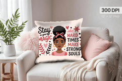 Afro Girl /Woman braided hair Pillow Design, Black Queen PNG Product Image 1