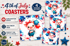 4th of july square coaster sublimation design, Cute pig Product Image 1