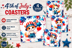 4th of july square coaster sublimation design, Cat png Product Image 1