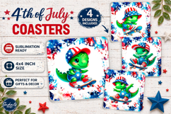 4th of july square coaster sublimation design, Dinosaur png Product Image 1