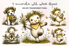 Farm Animals With Wheat Clipart PNG Product Image 1