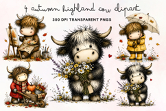 Autumn Highland Cow Clipart PNG Product Image 1