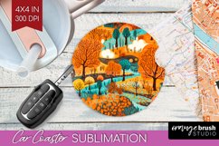 Autumn Forest Car Coaster - Fall Coaster PNG Sublimation Product Image 1