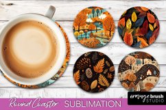 Fall Round Coasters - Autumn Forest Coaster Sublimation Product Image 1