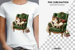 Christmas bookish cat png design for T-shirts Product Image 4