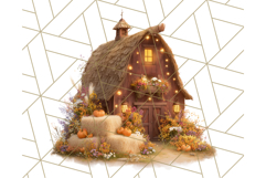Fall Barn Clipart PNG With Pumpkins and Flowers, Autumn Png Product Image 4