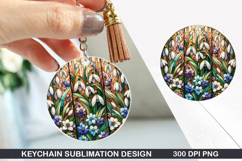 Flower Keychain Sublimation - Spring Keychain PNG Design Product Image 1