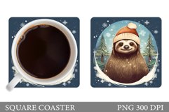 Sloth Square Coaster. Winter Sloth Coaster Sublimation Product Image 1