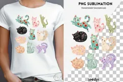 Cats with flowers png design for T-shirts Product Image 4