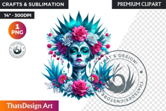 Floral Vibrant la catrina Day of Dead Clipart Sugar skull Product Image 1